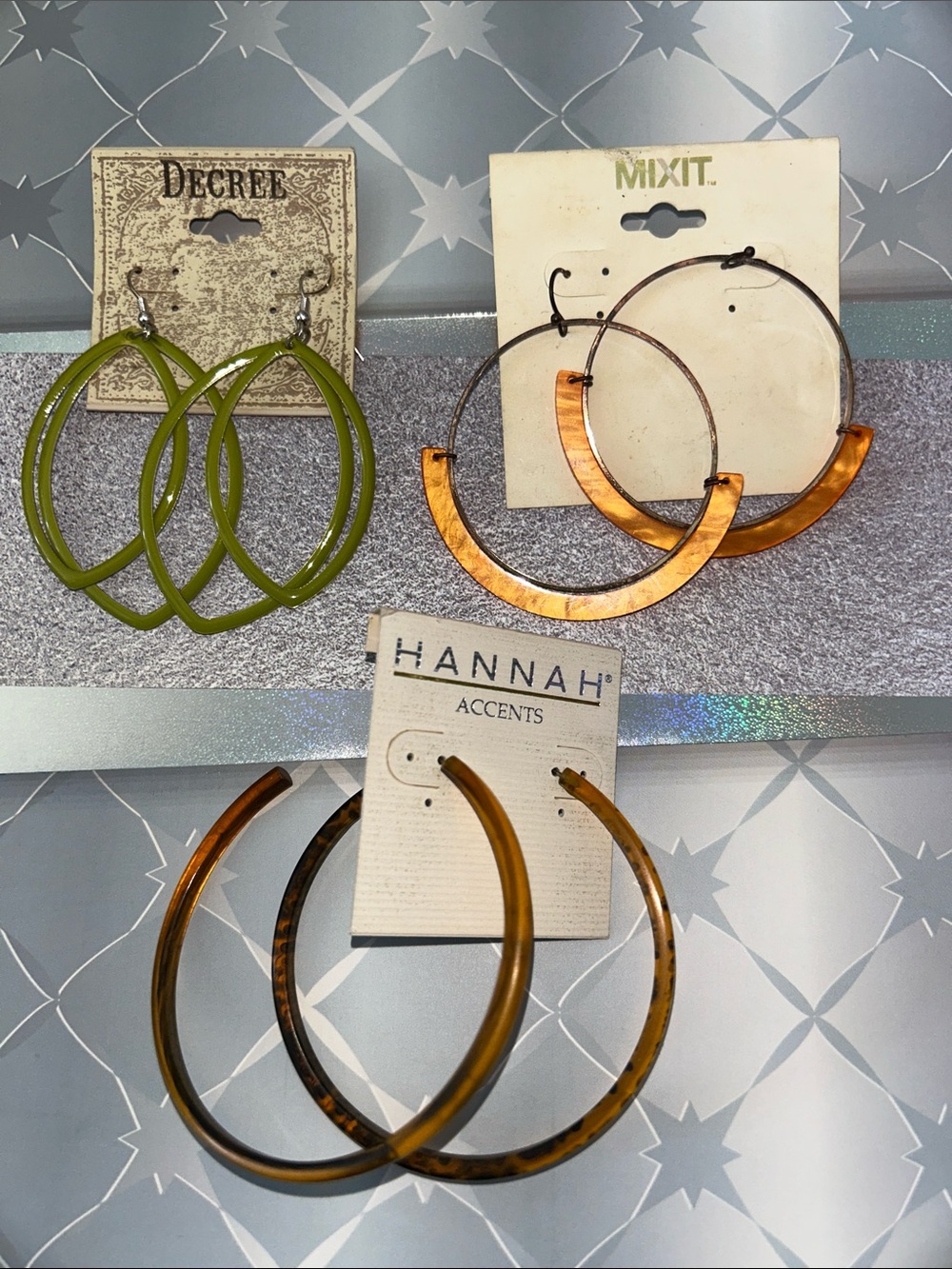 Decree Olive Green & Amber Hoop Earring Trio